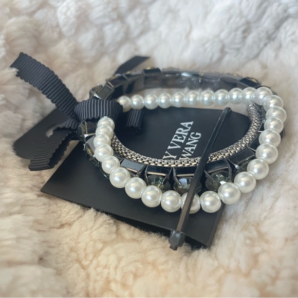 Simple Vera Vera Wang Black Silver Crystal Stone Set of Three Stretch Bracelet - Picture 15 of 15